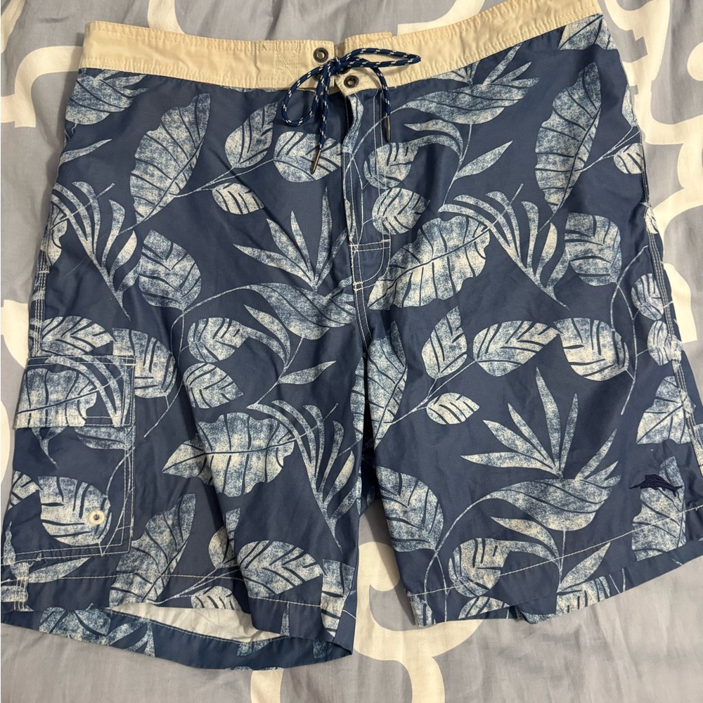 Tommy Bahama Navy Leaf Print Board Shorts